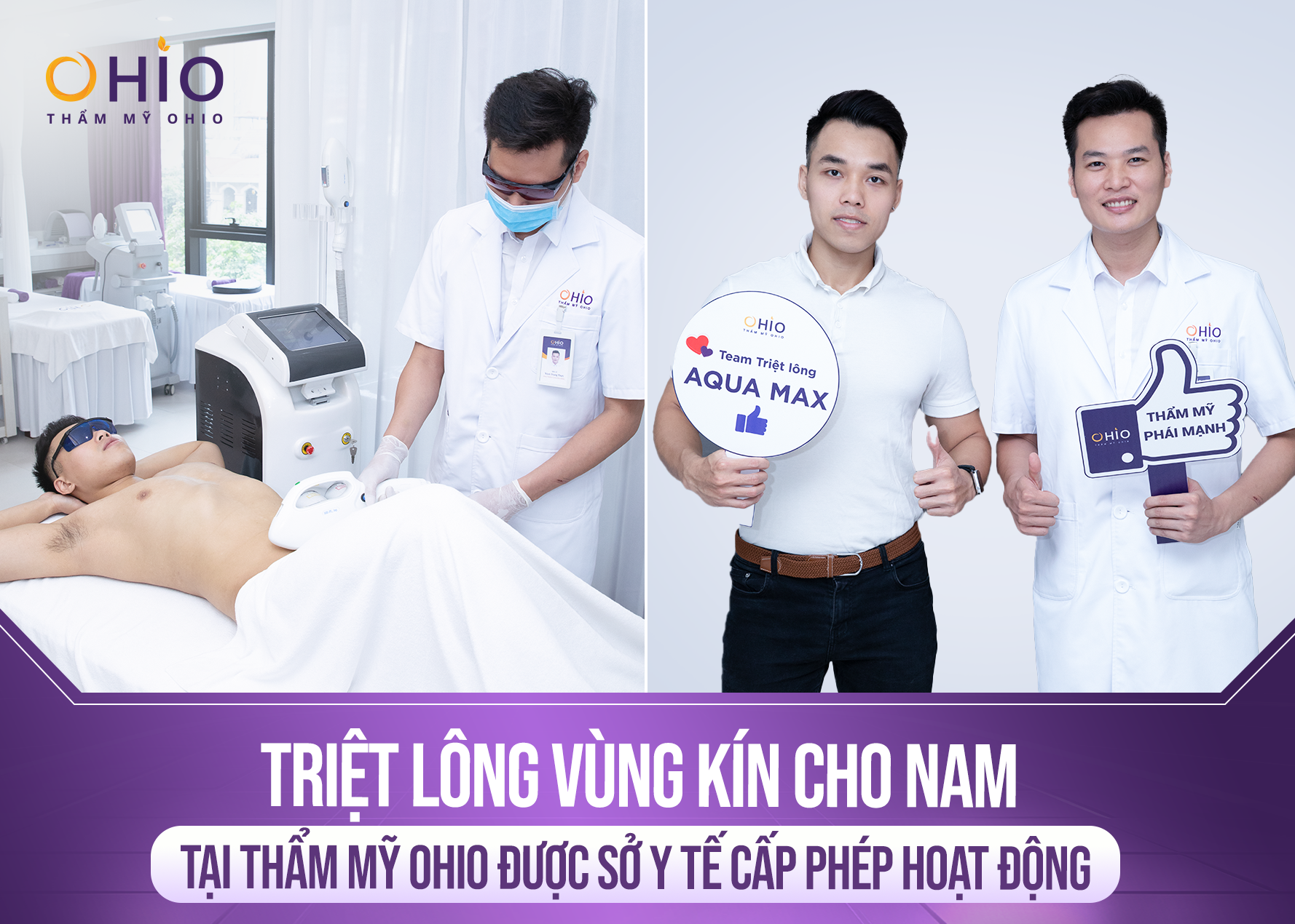 Triệt lông vùng kín cho nam tại Thẩm mỹ OHIO đơn vị được Sở Y tế cấp phép